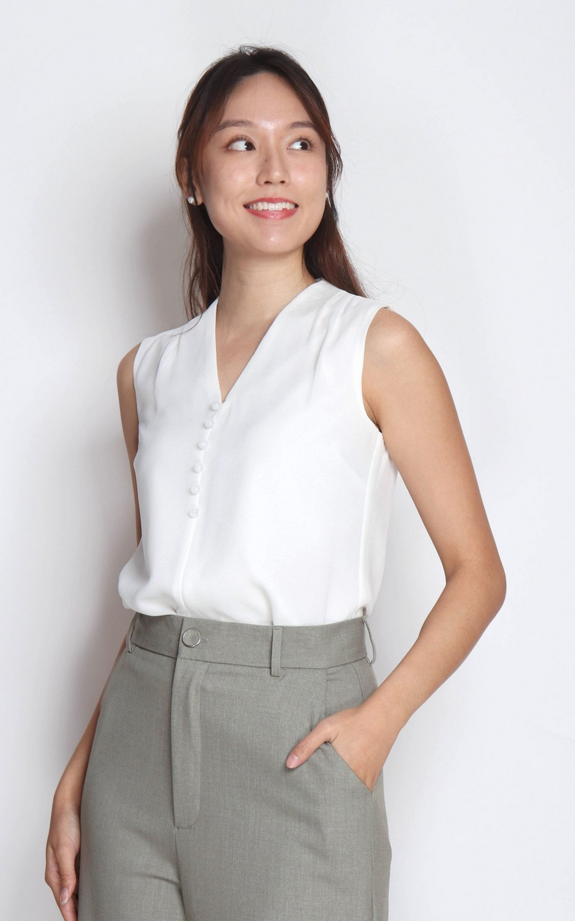 V-Neck Chiffon Top - White