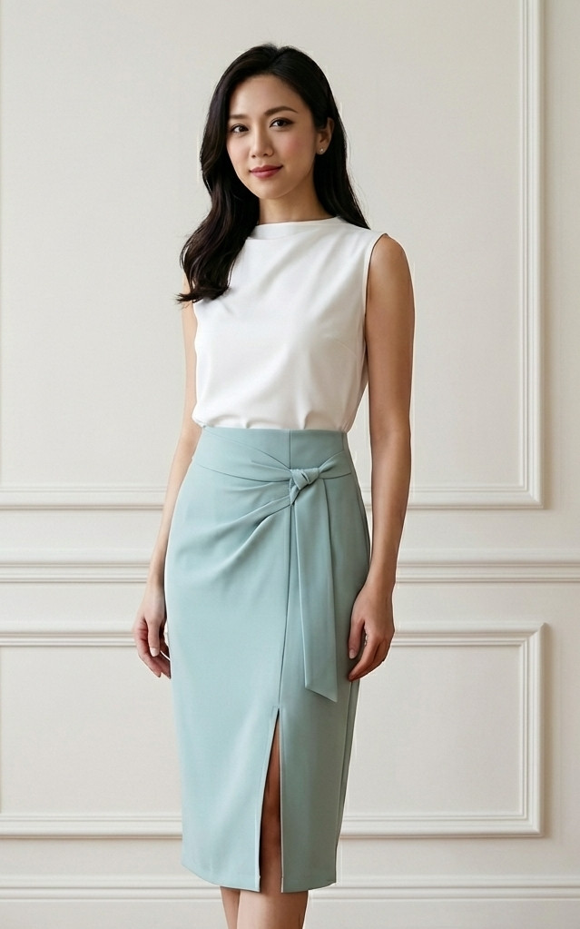 Side Drape Pencil Skirt - Duck Egg Blue