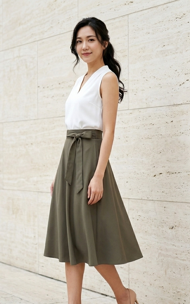 A-line Flare Skirt - Olive