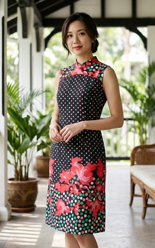 Floral Polka Dot Cheongsam - Red