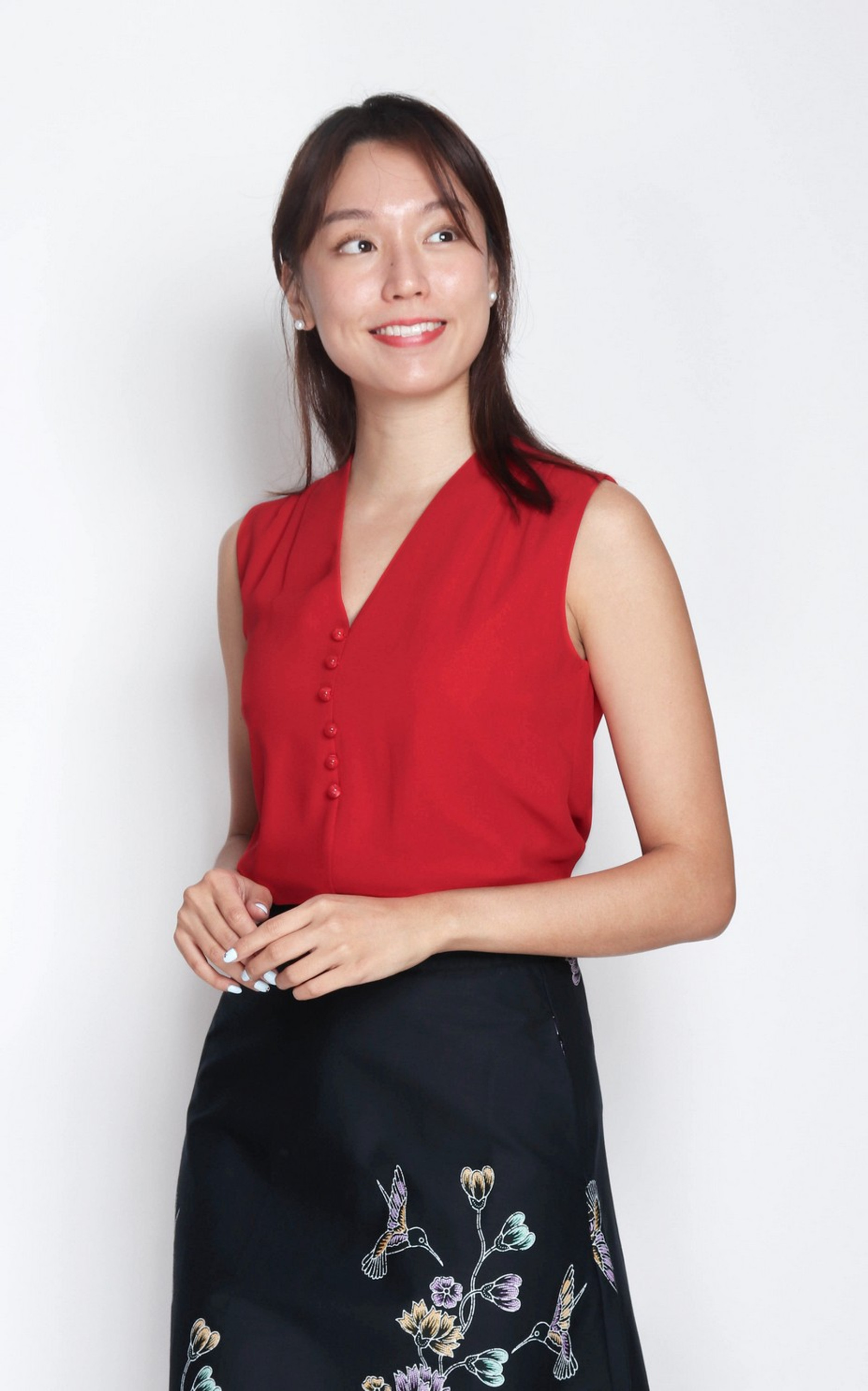 Lyla V-Neck Chiffon Top - Crimson