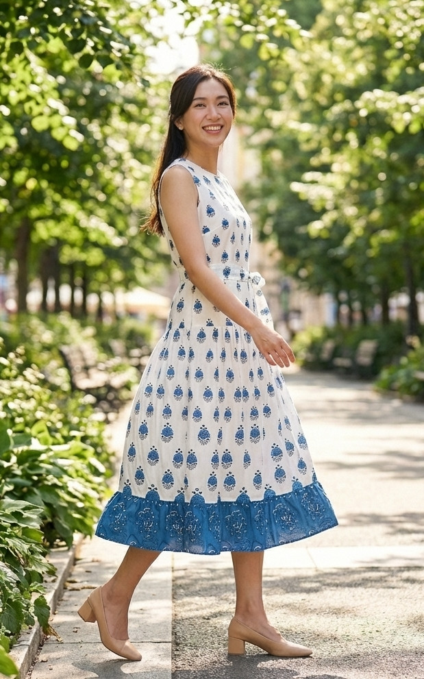Printed Midi Dress - Blue