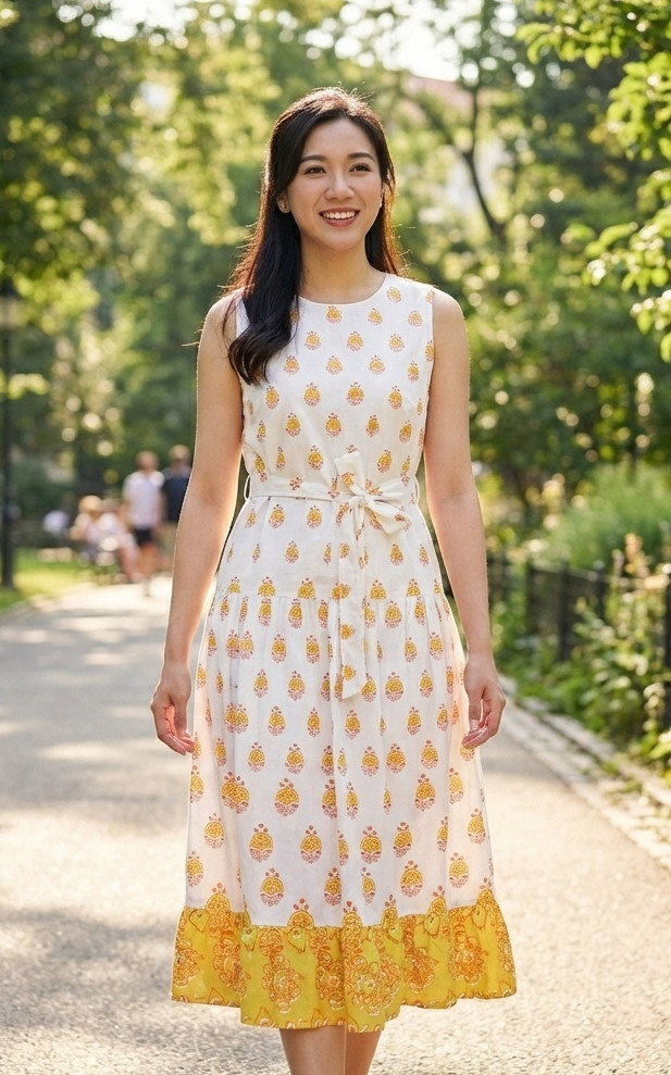 Printed Midi Dress - Yellow