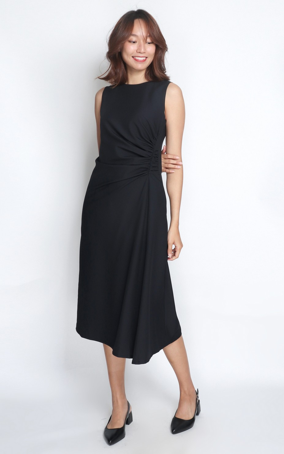 Side Ruched Flare Dress - Heather Grey | Ladies Office Wear