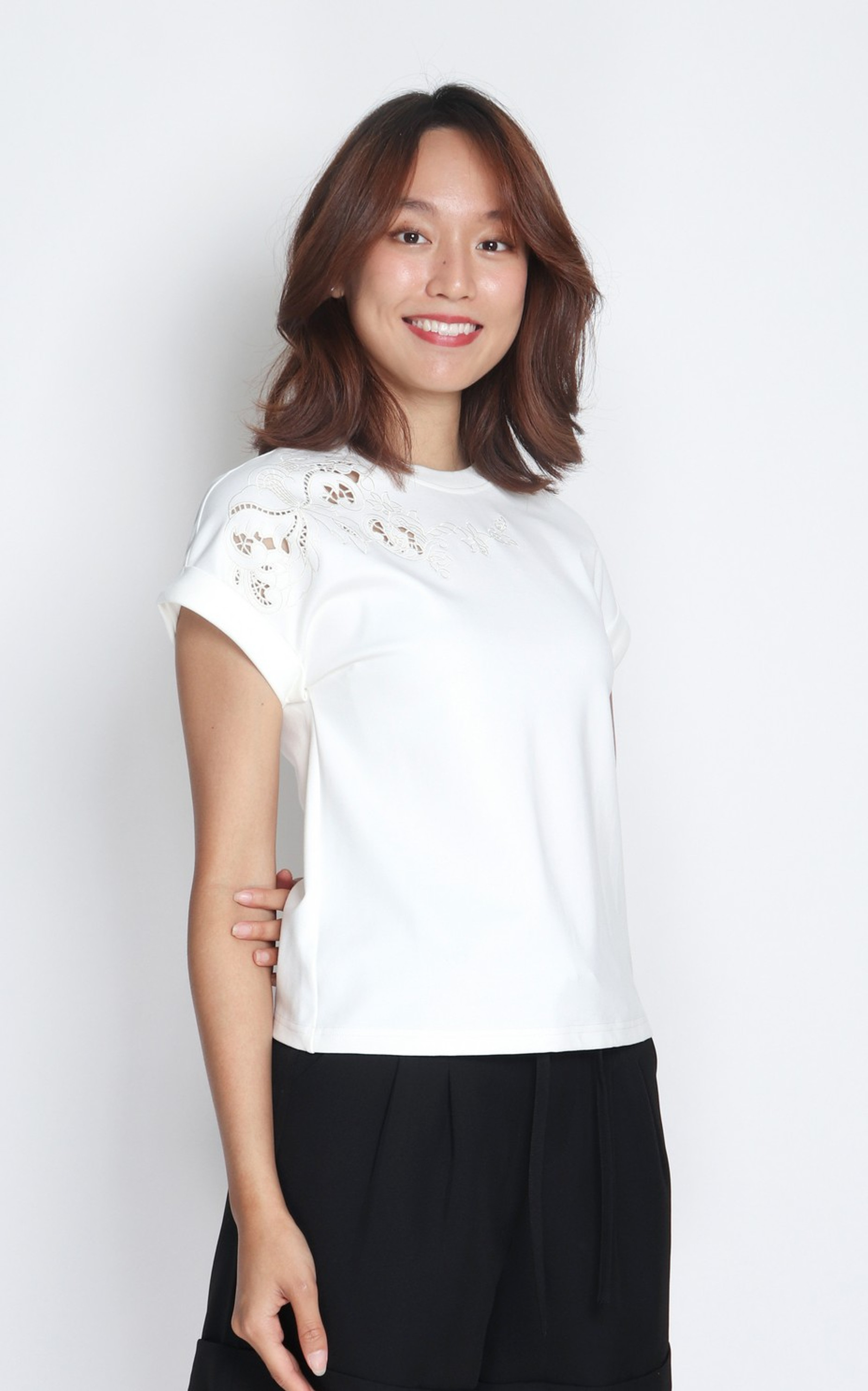 Eyelet Detail Tee Top - White