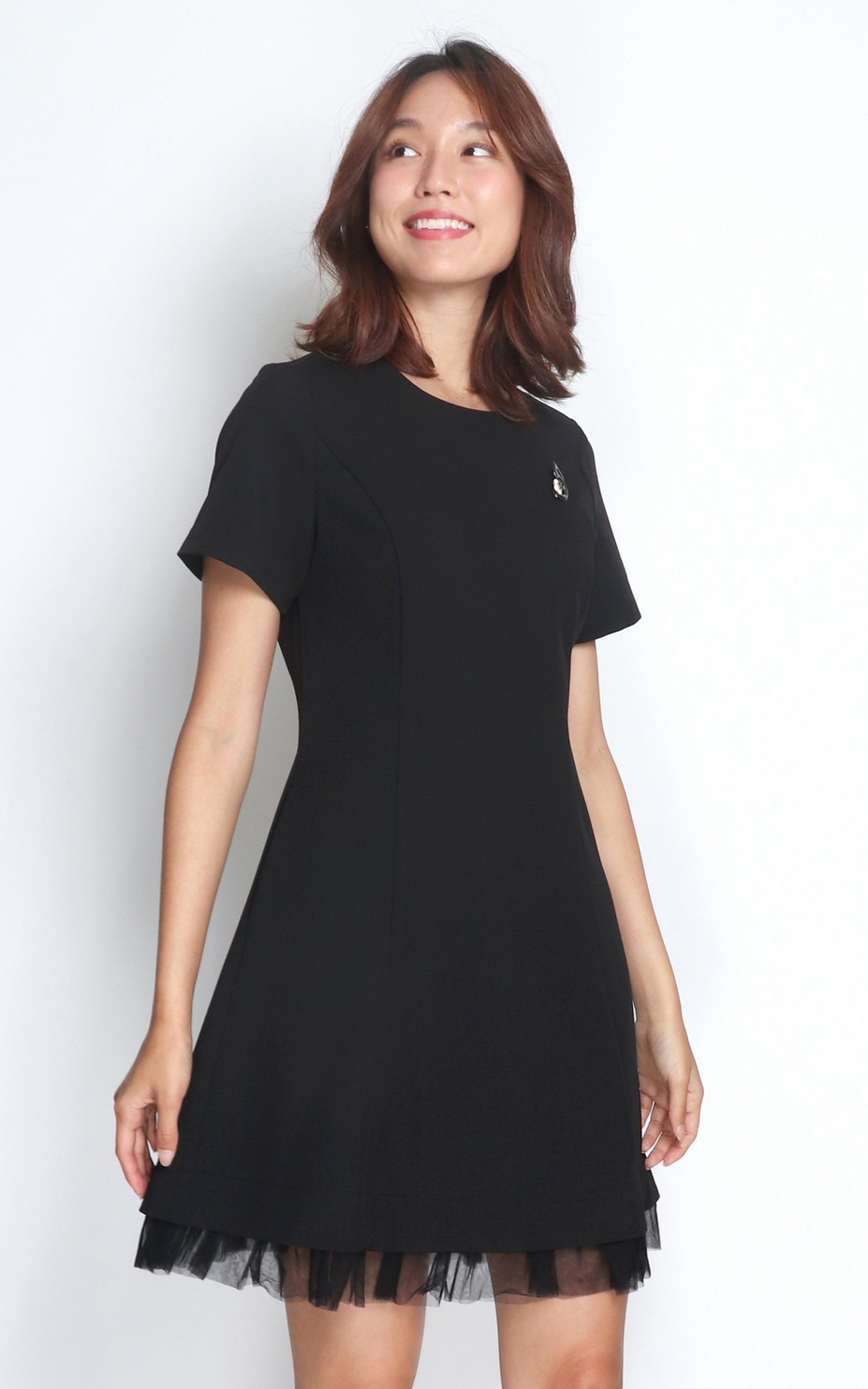 Jenelle Organza Hem Work Dress - Black
