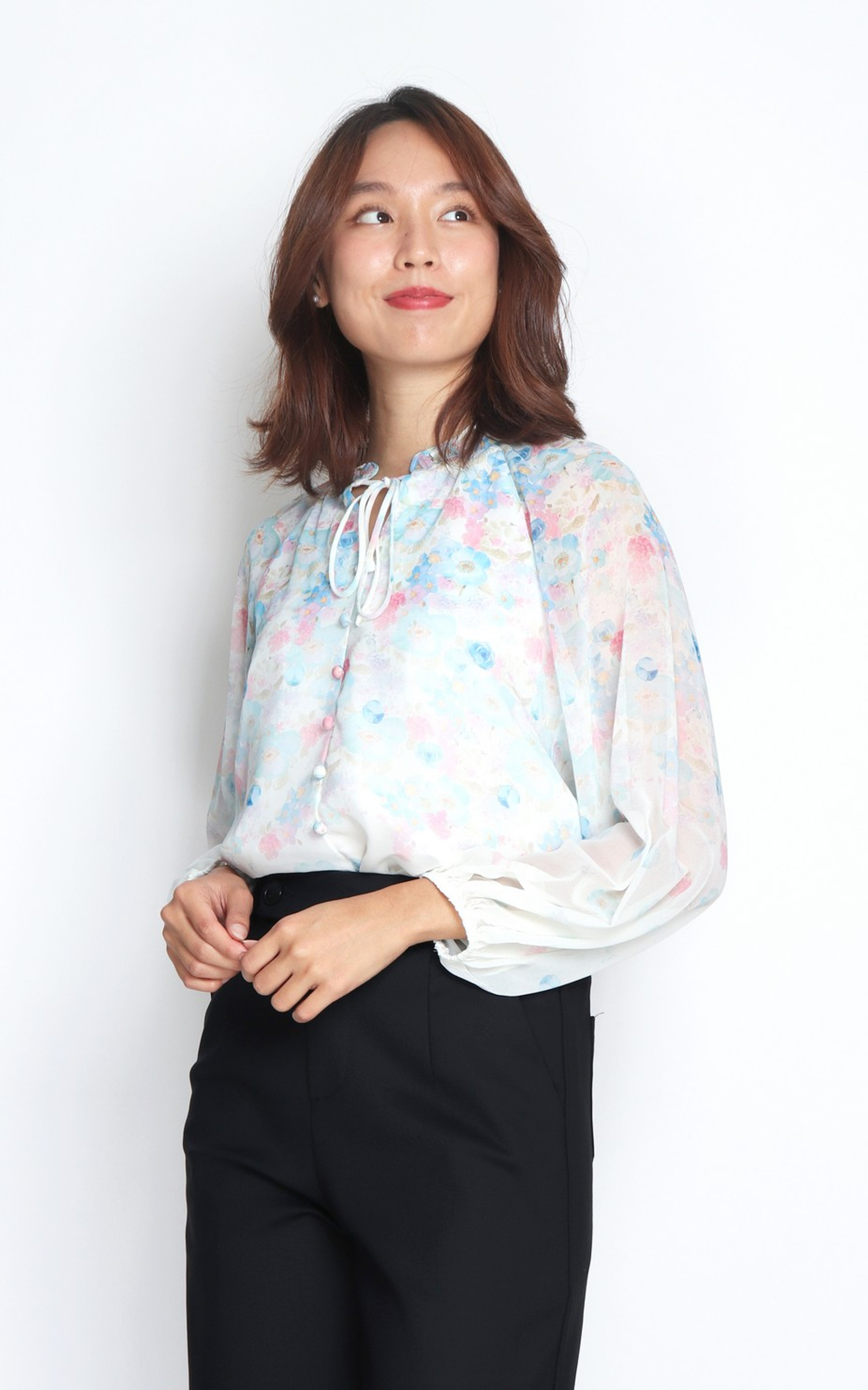 Cascading Floral Chiffon Top - White