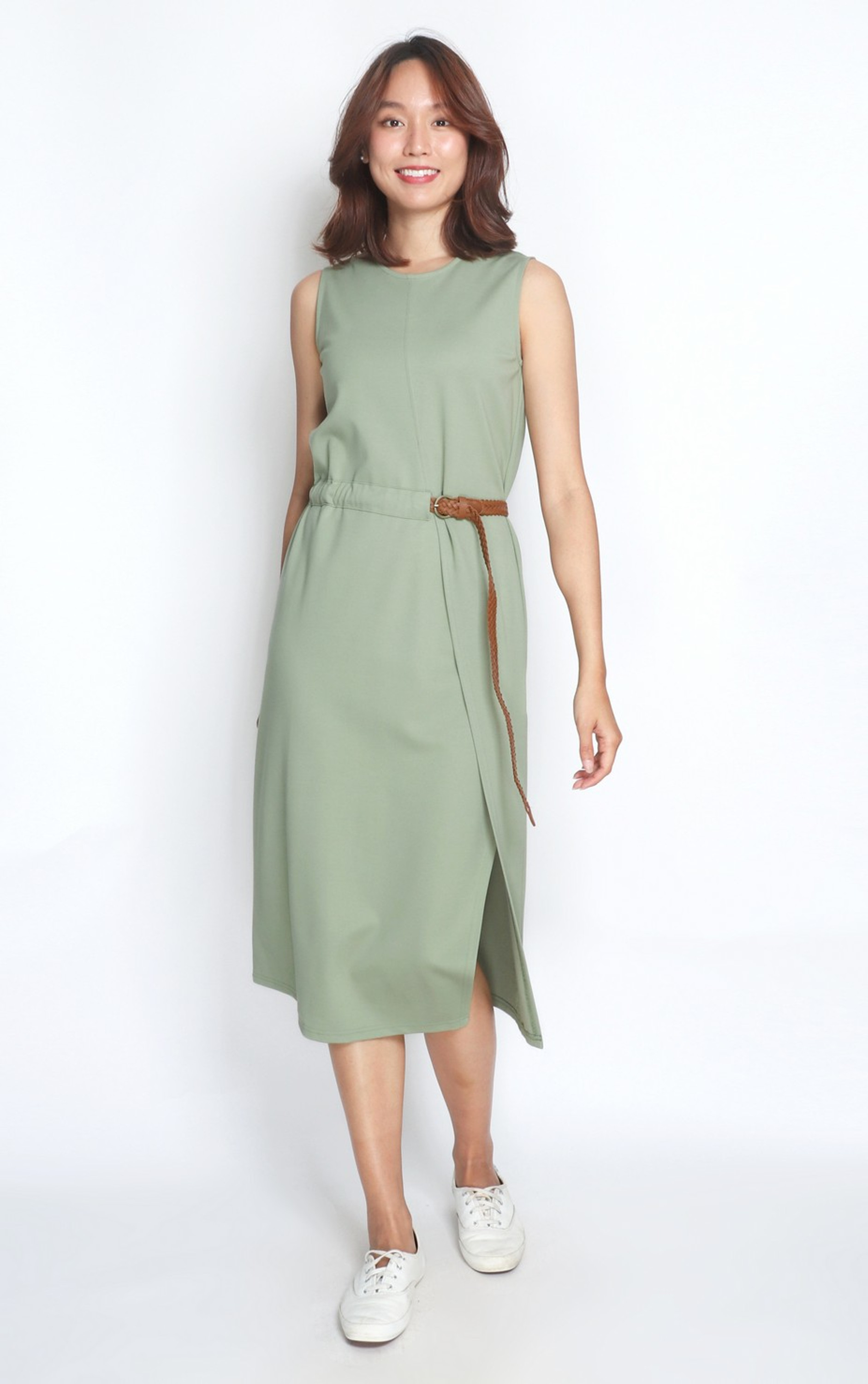 Belted Tee Dress - Sage