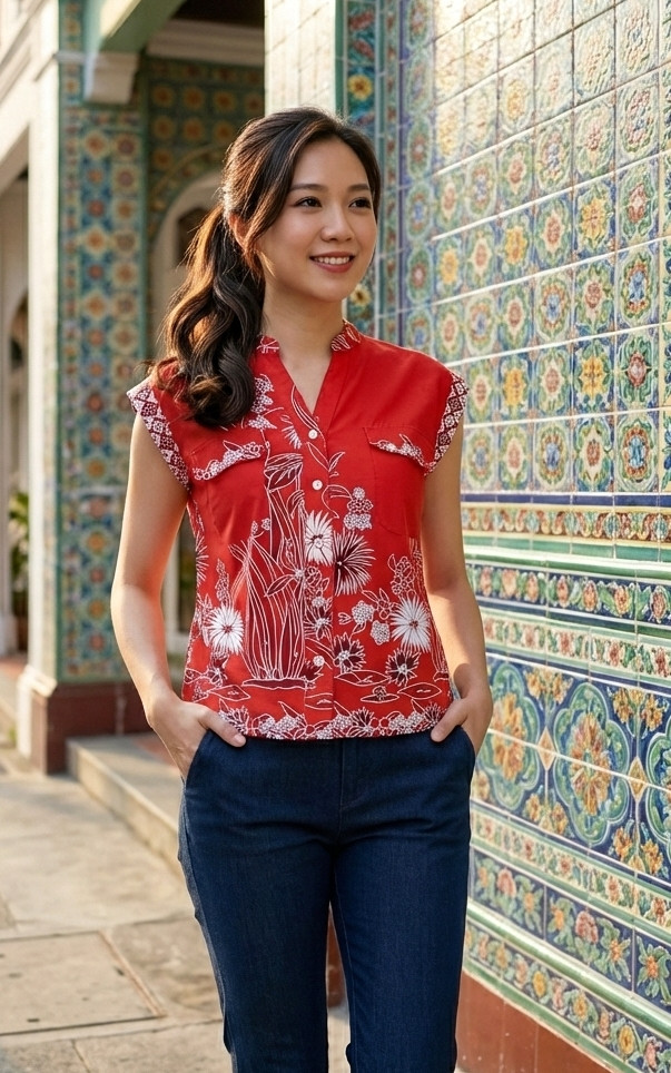 Batik Button Up Shirt - Red
