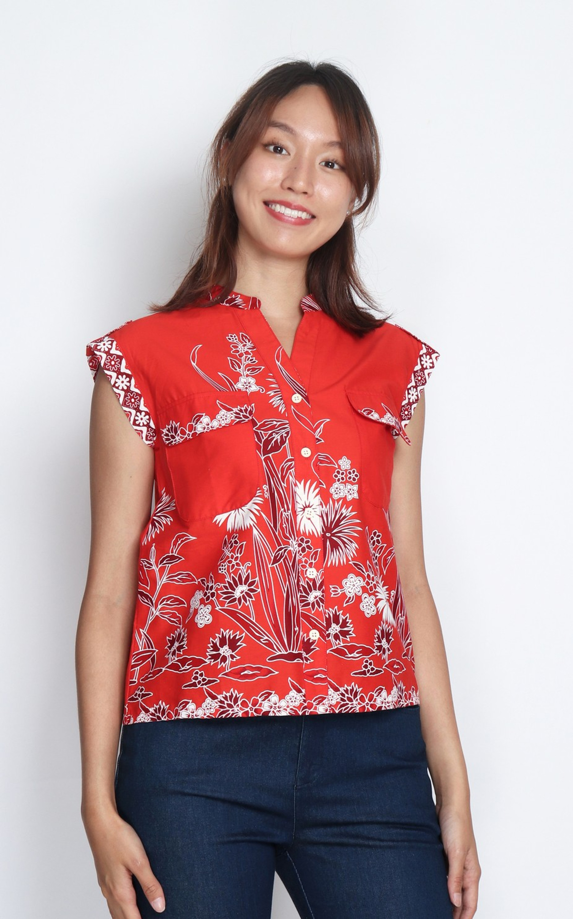Batik Button Up Shirt - Red Batik Button Up Shirt - Red