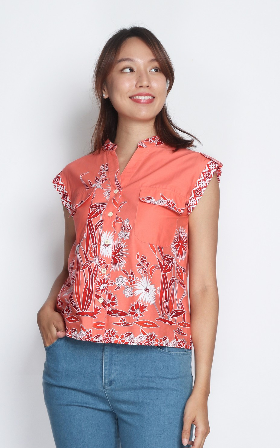 Batik Button Up Shirt - Peach