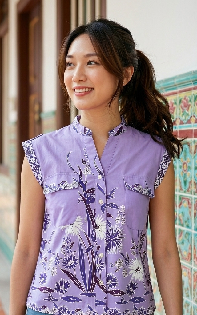 Batik Button Up Shirt - Purple