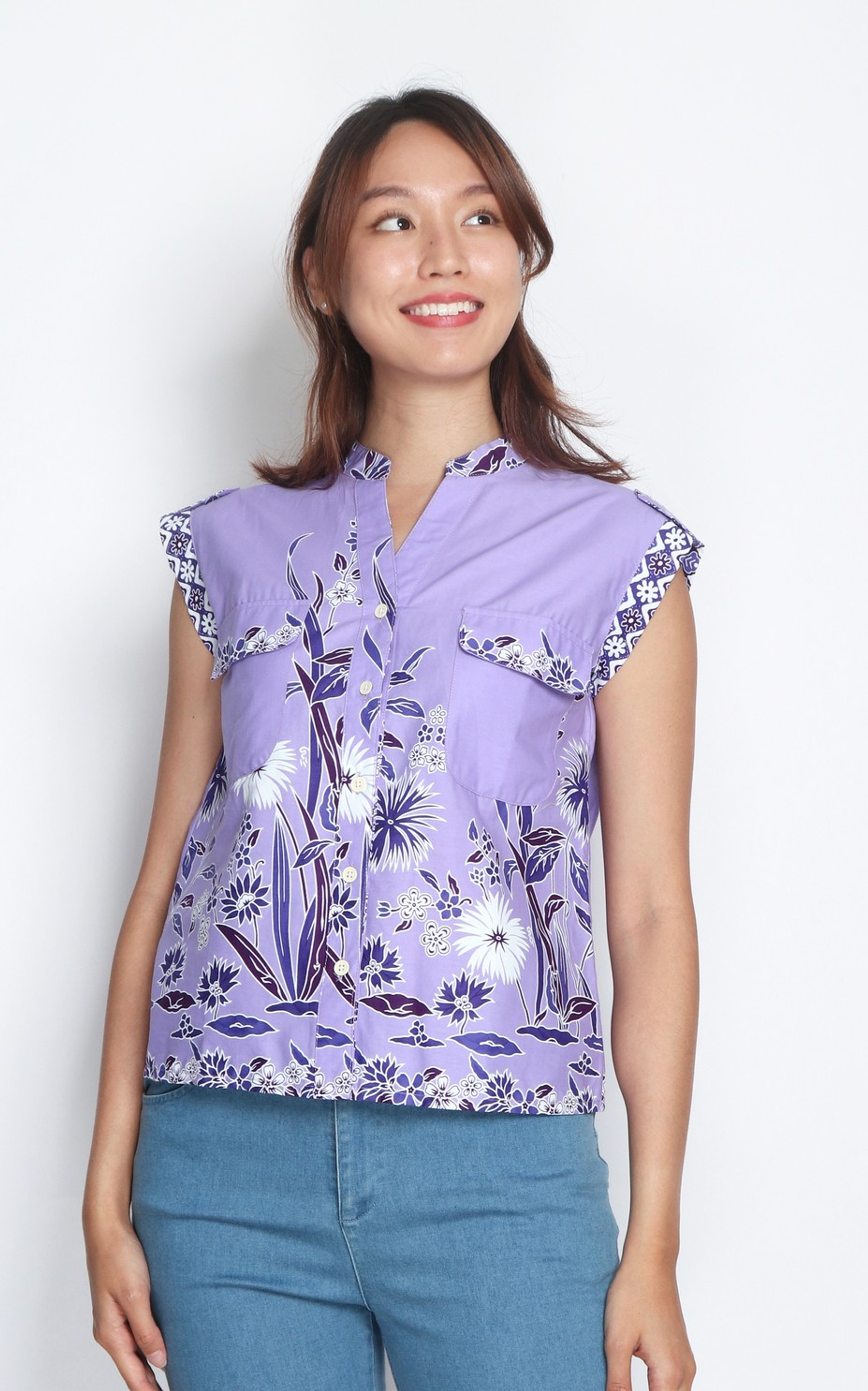Batik Button Up Shirt - Purple