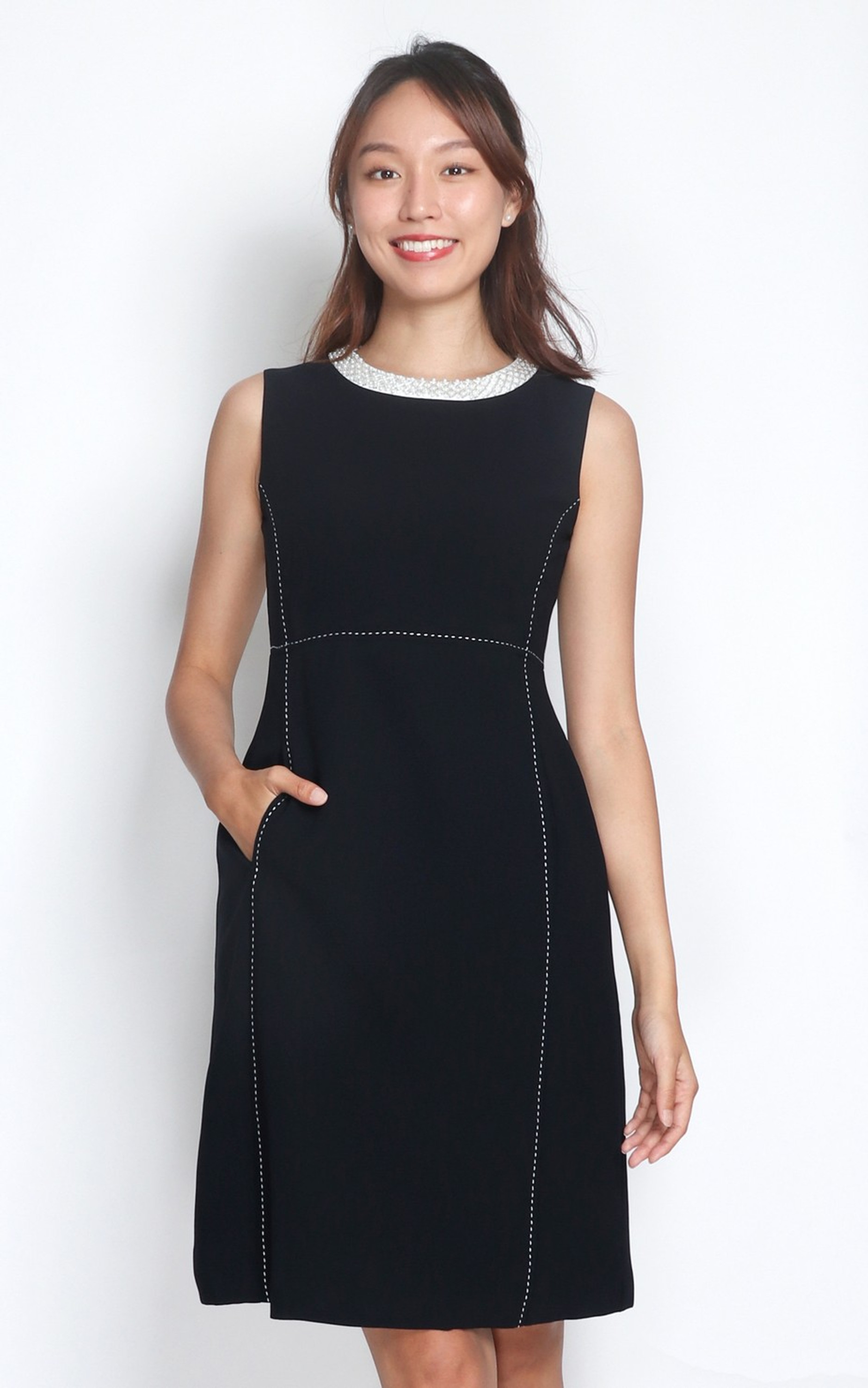 Pearl Neckline Work Dress