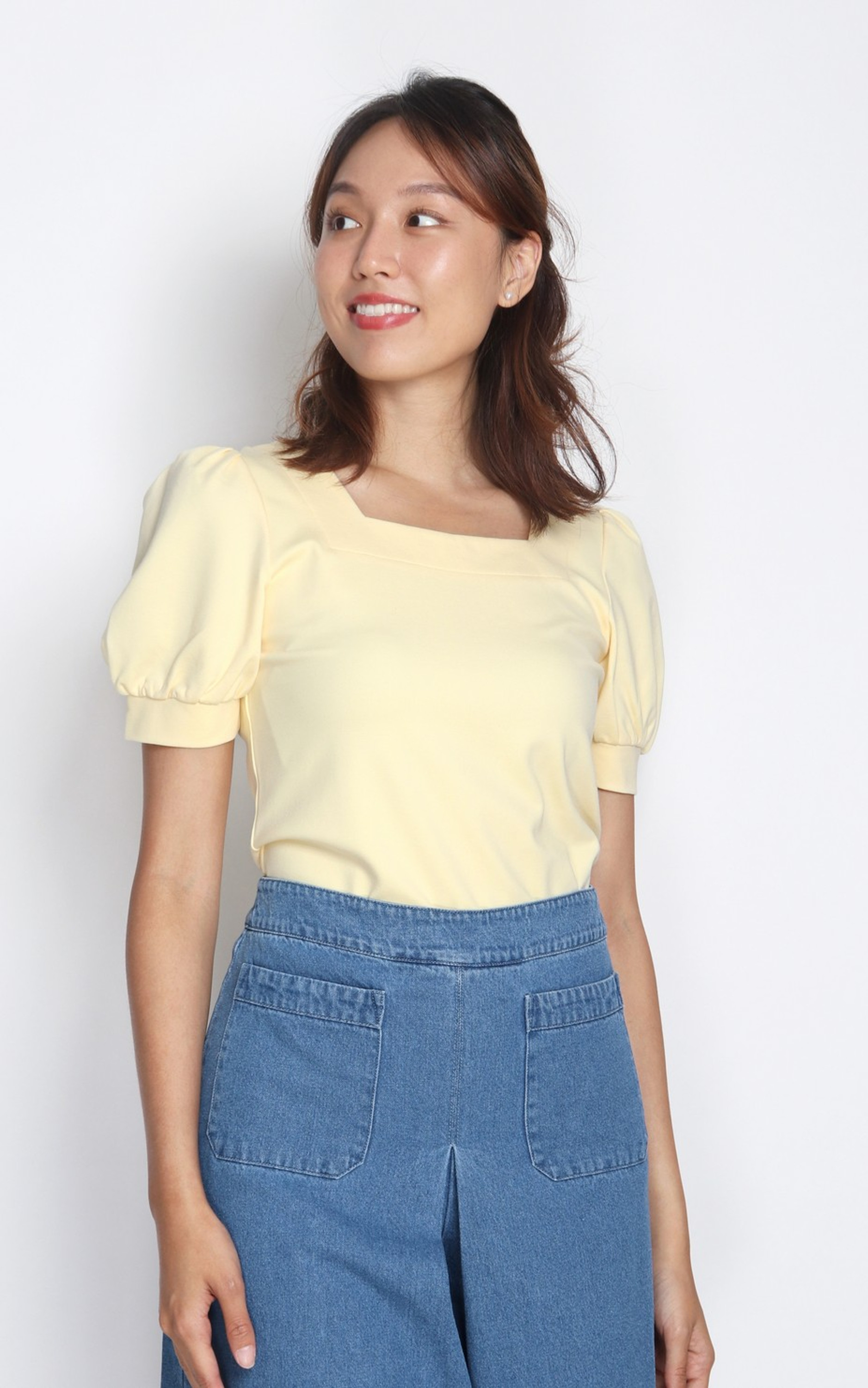 Square Neck Puff Sleeves Top - Buttercream