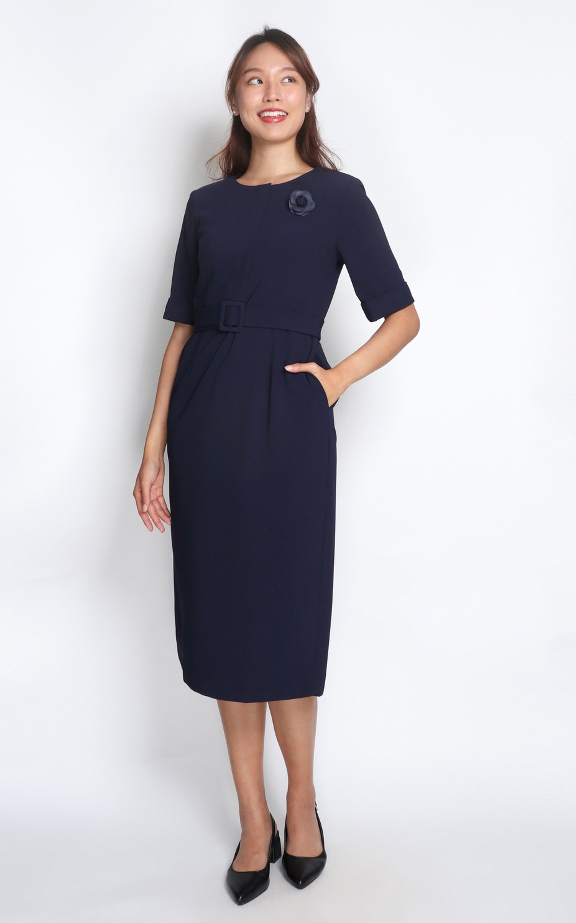 Midi Pencil Dress - Navy