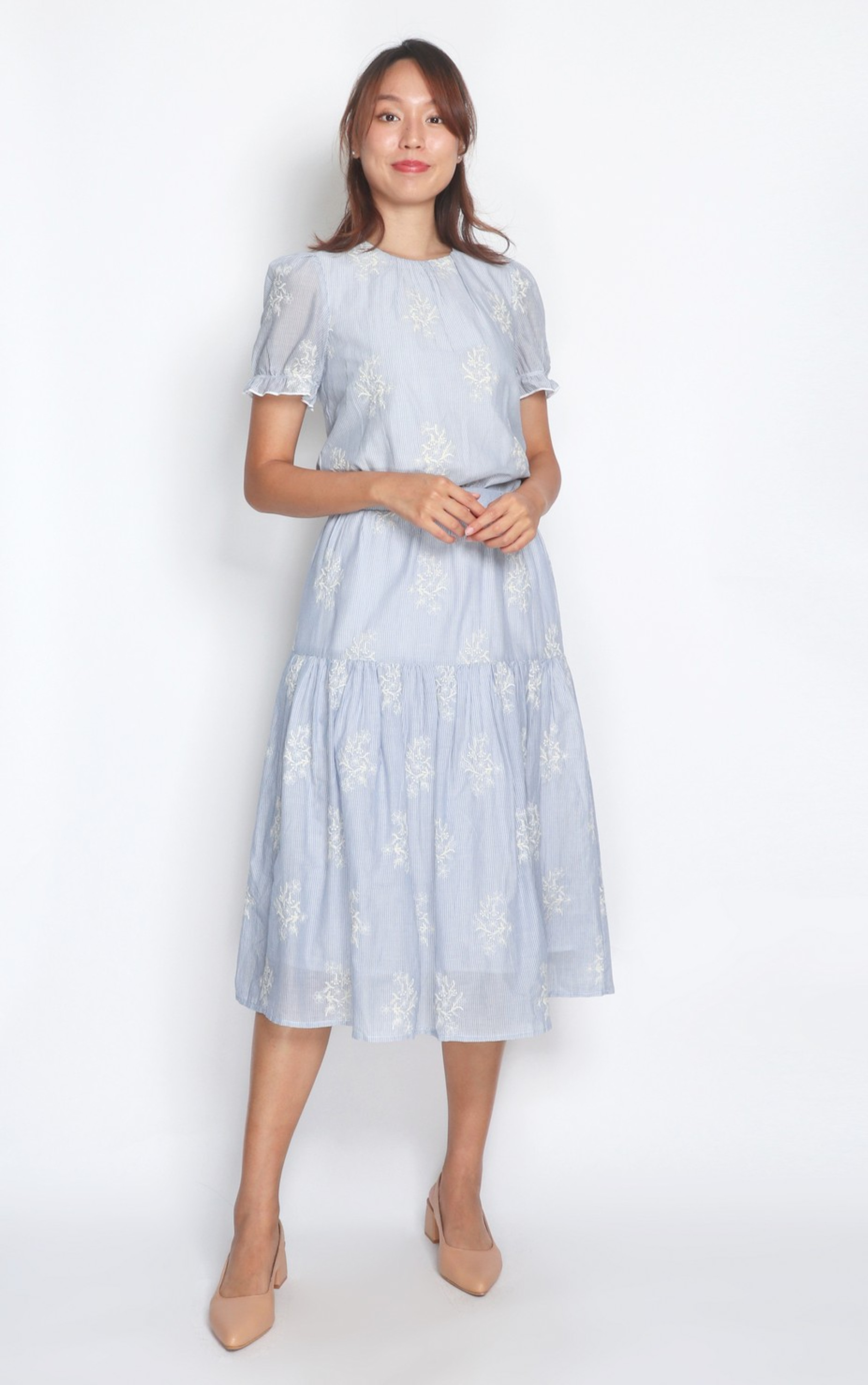 Hazel Embroidered Pinstripe Top - Blue