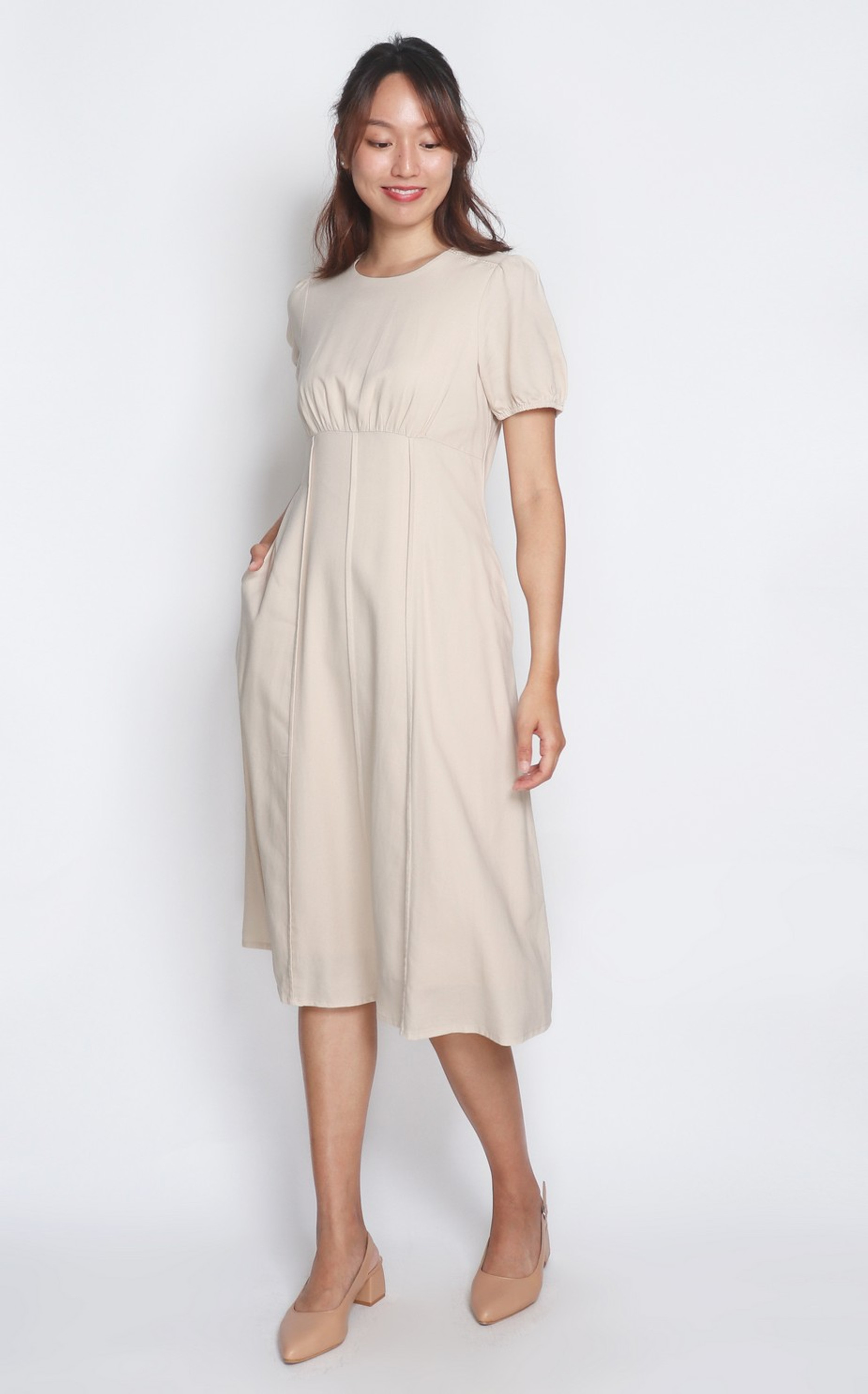 Mia Empire Waist Linen Dress - Cream
