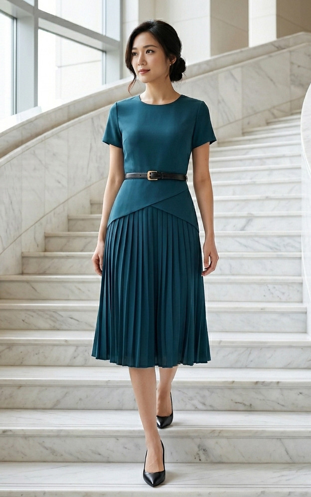 Ada Pleated Dress - Teal