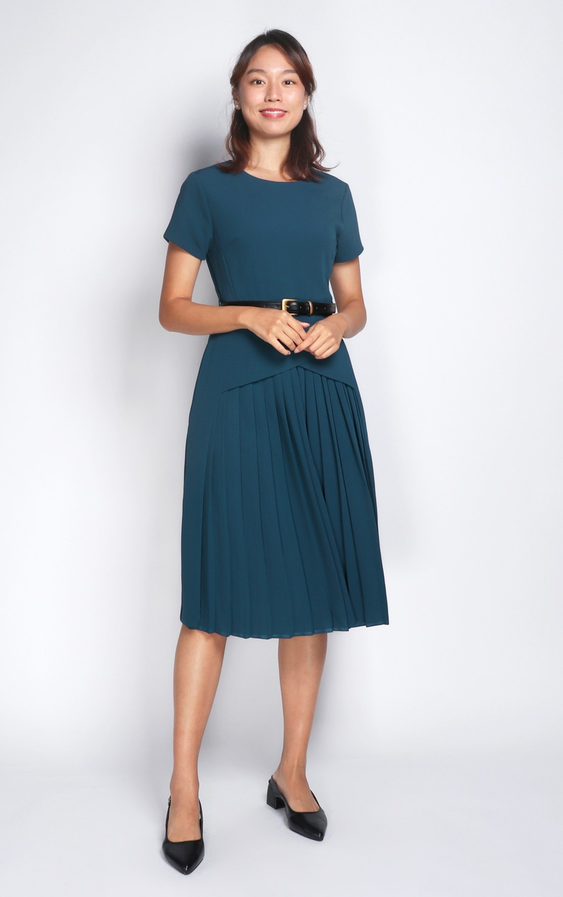 Ada Pleated Dress - Teal