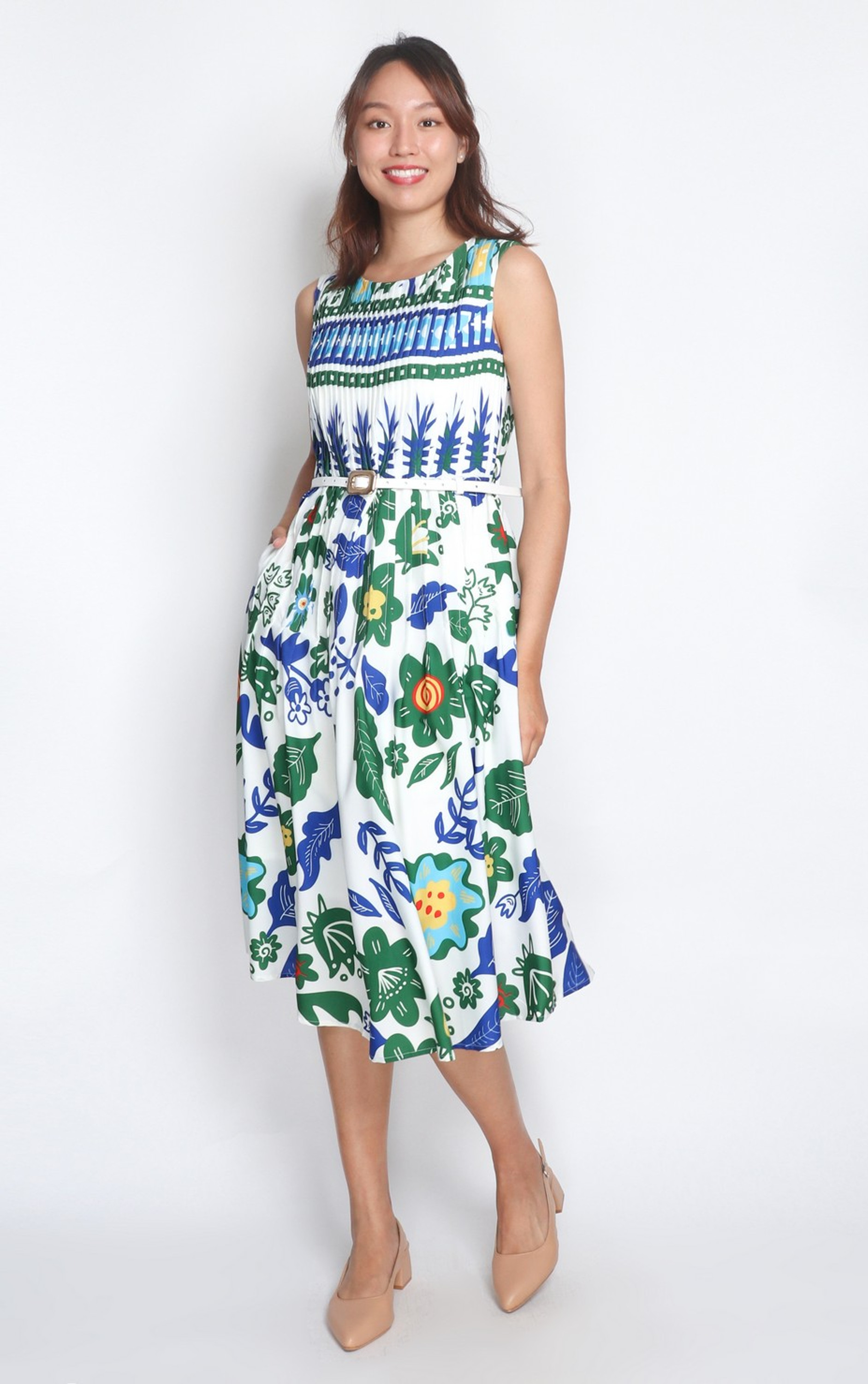 Elsie Pleated Dress - White