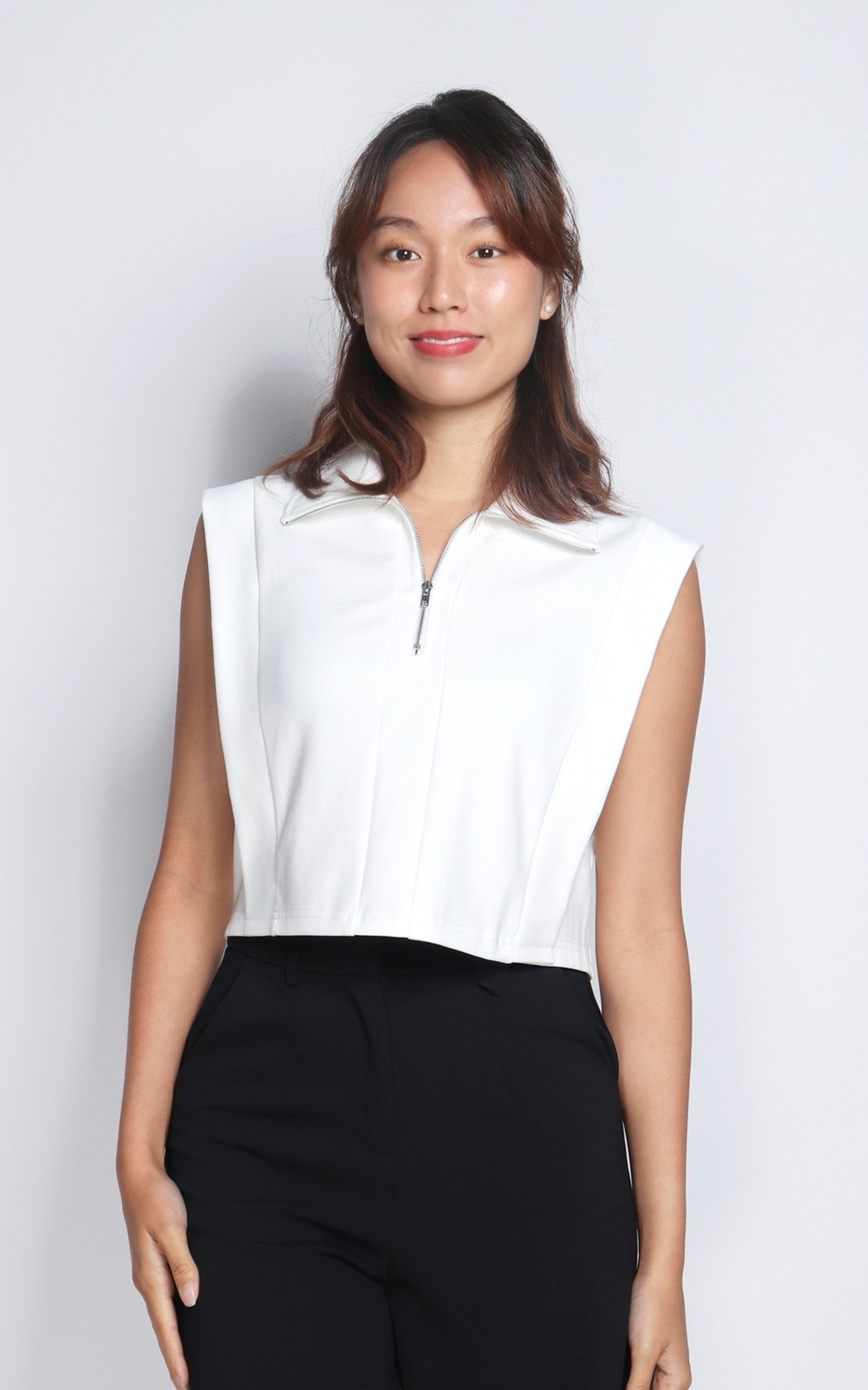 Edith Zipper Collar Top - White