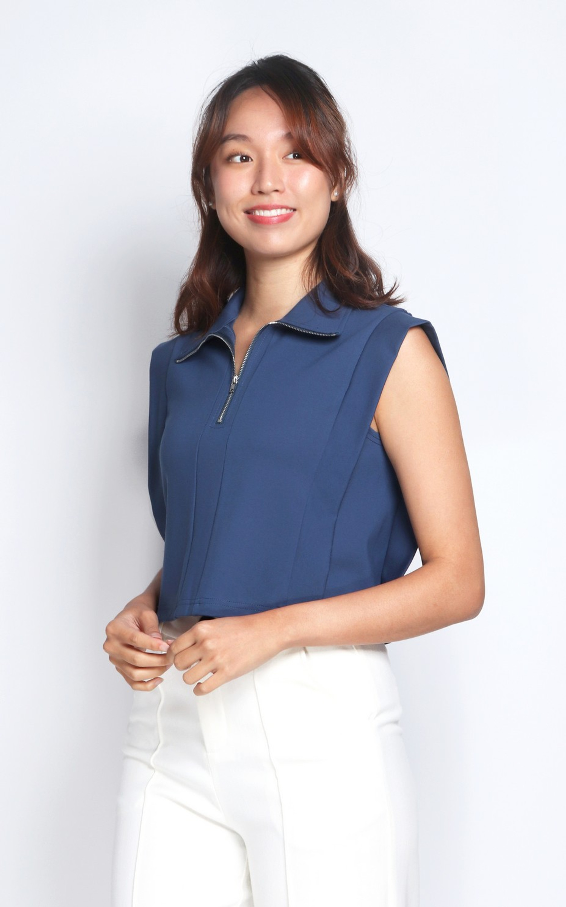 Edith Zipper Collar Top - Blue