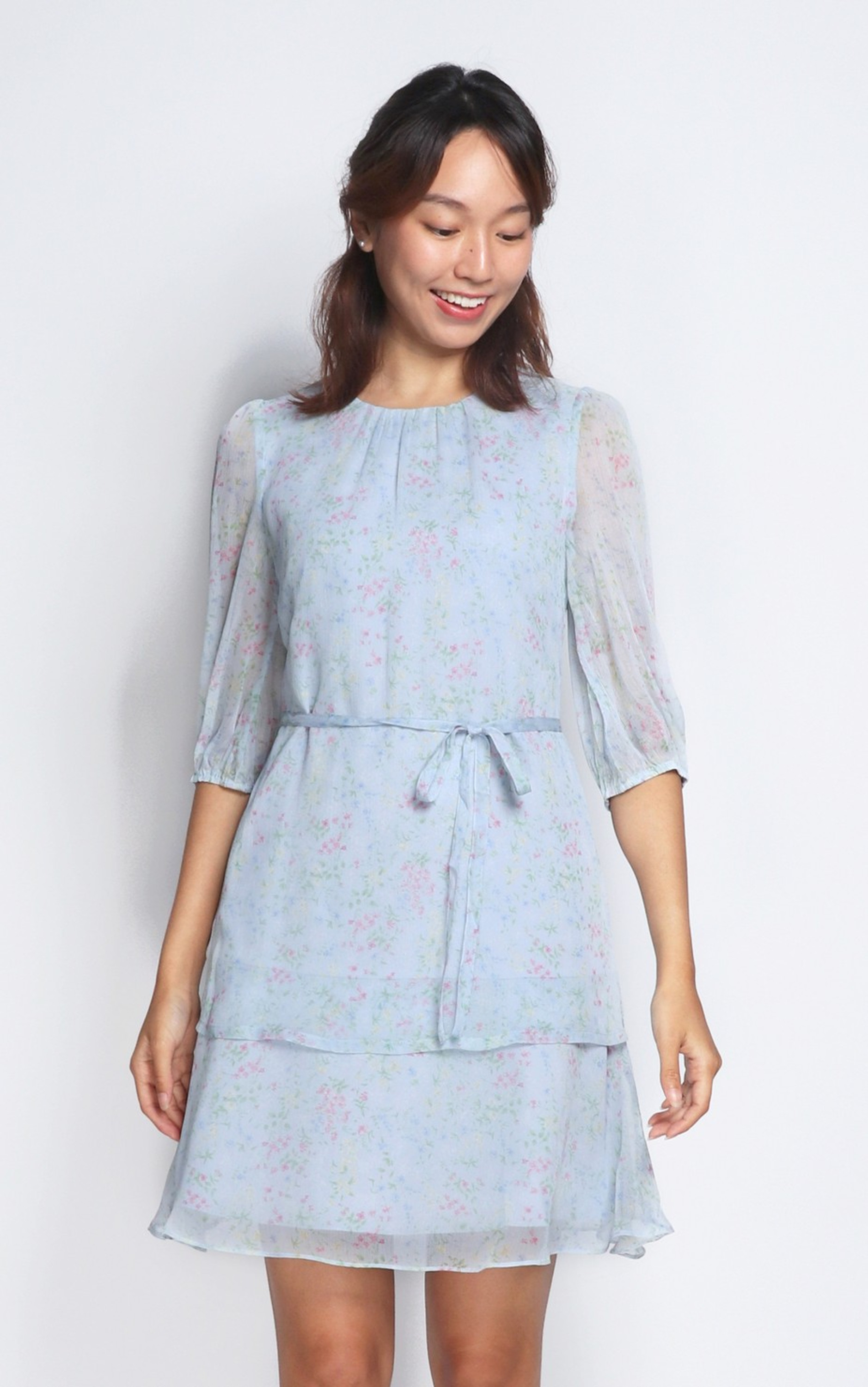 Daisie Printed Chiffon Dress - Blue