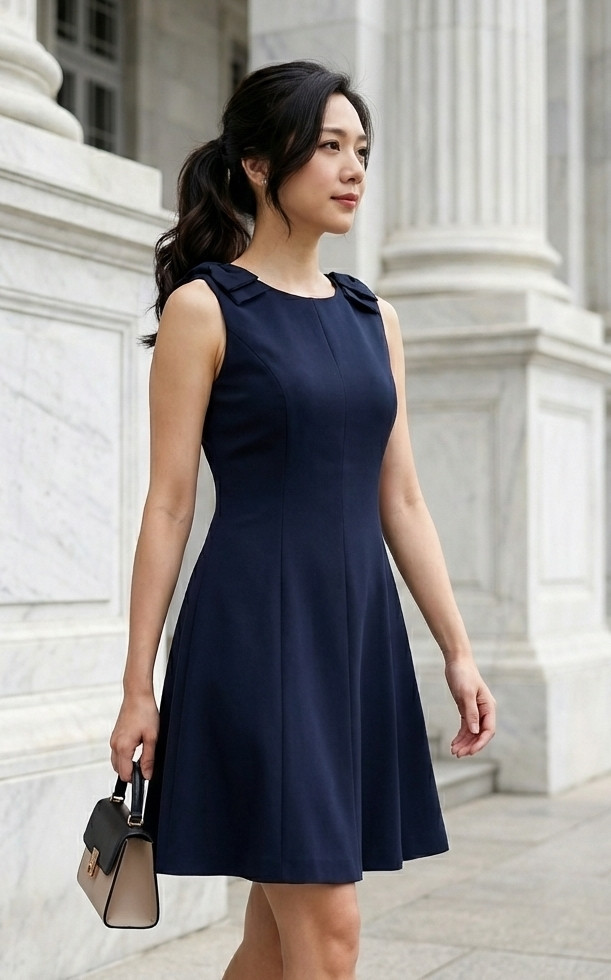 Alexis Ribbon Dress - Navy