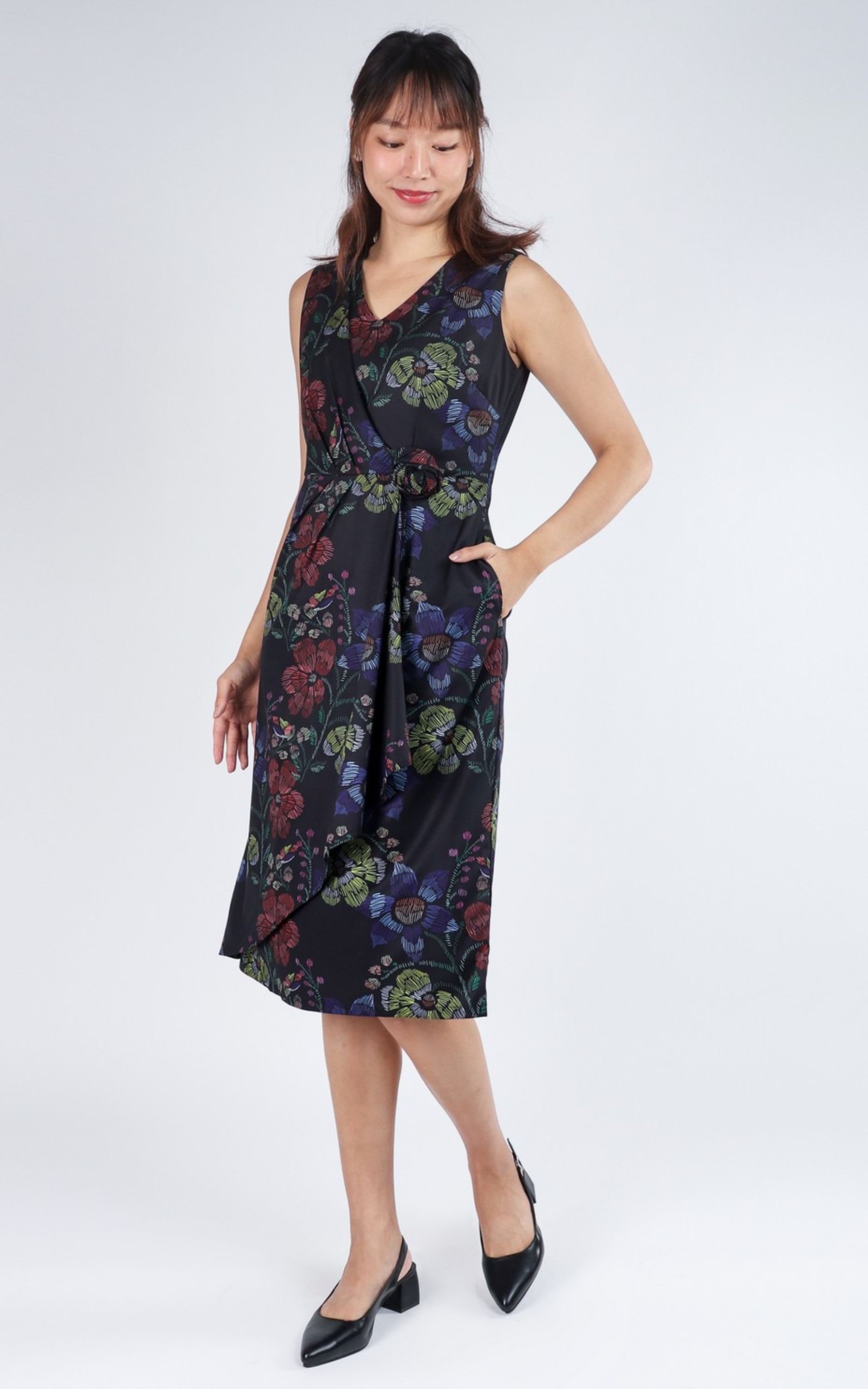 Marielle Asymmetrical Drape Dress - Black