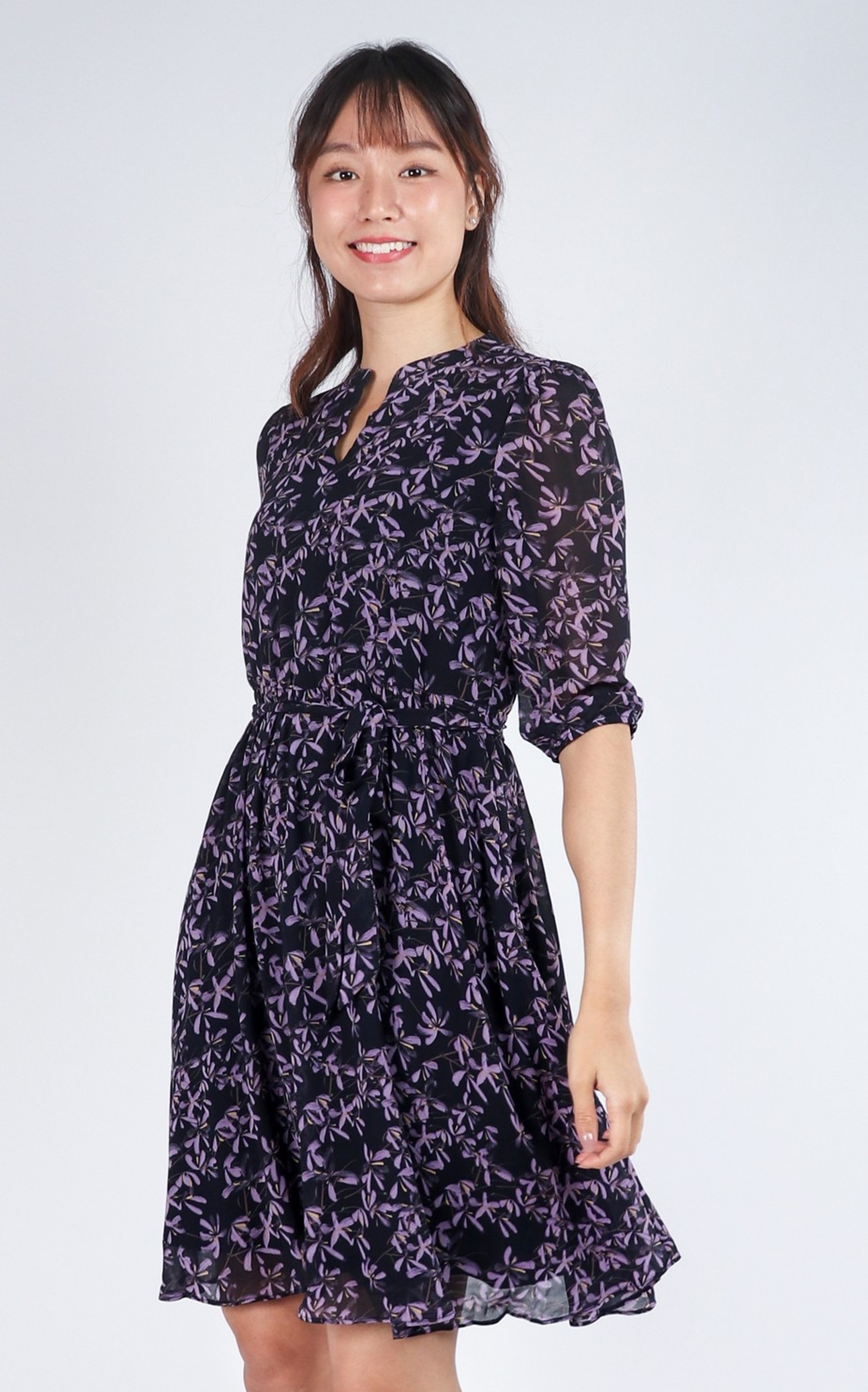 Anastasia Printed Chiffon Dress - Lilac Petals