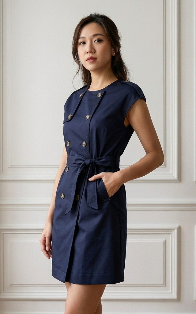 Eve Button Trench Dress - Navy