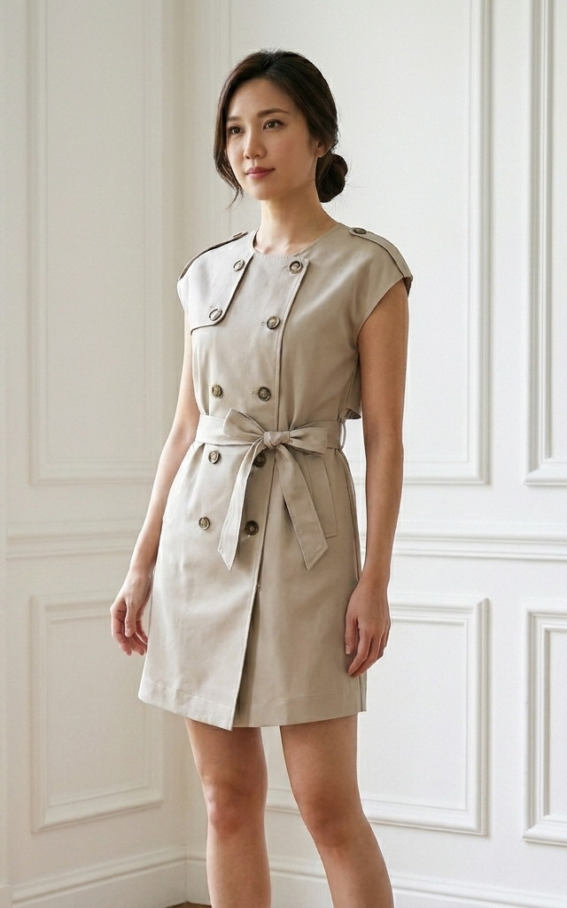 Eve Button Trench Dress - Khaki