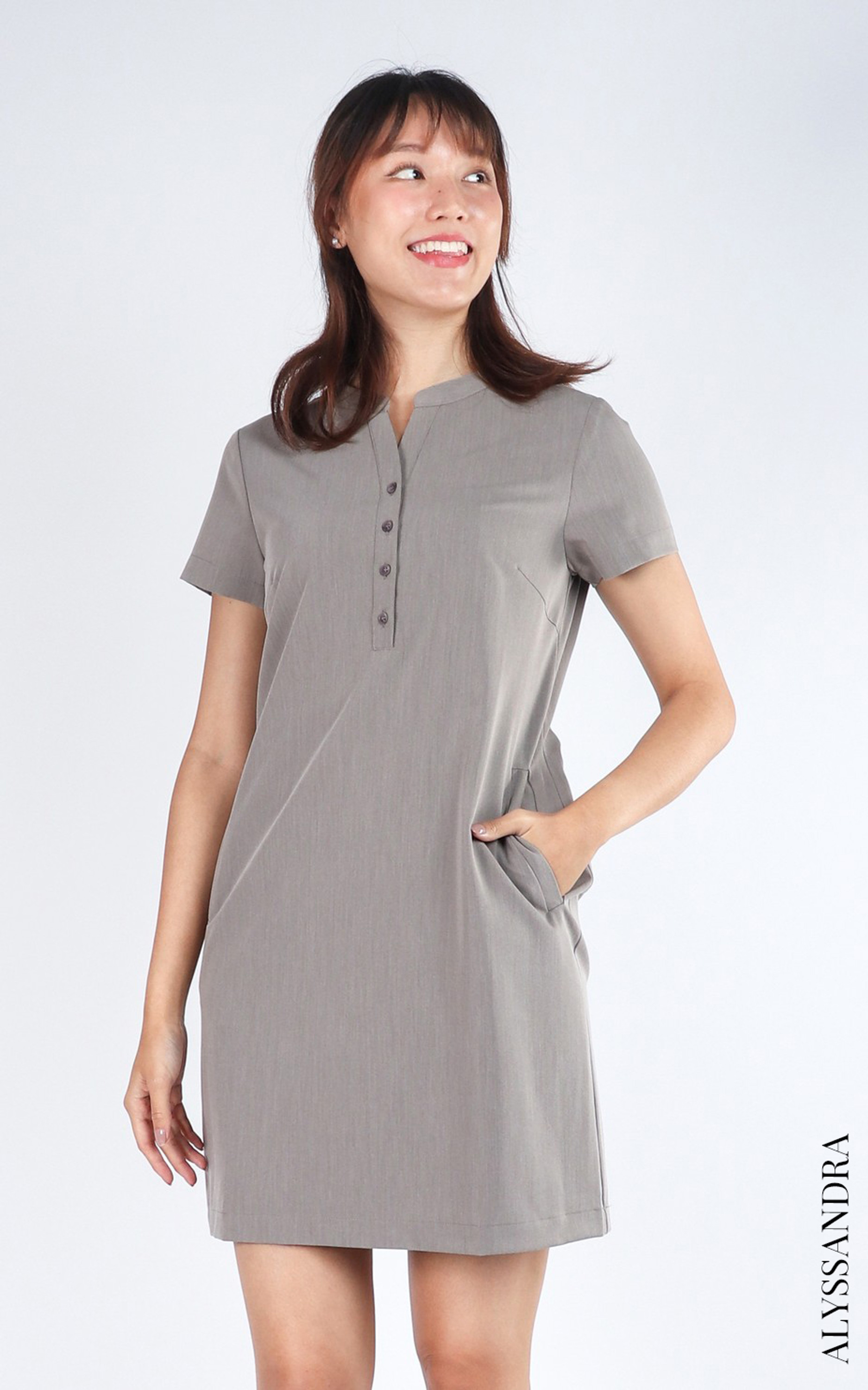 Meghan Notch Neck Shift Dress - Taupe