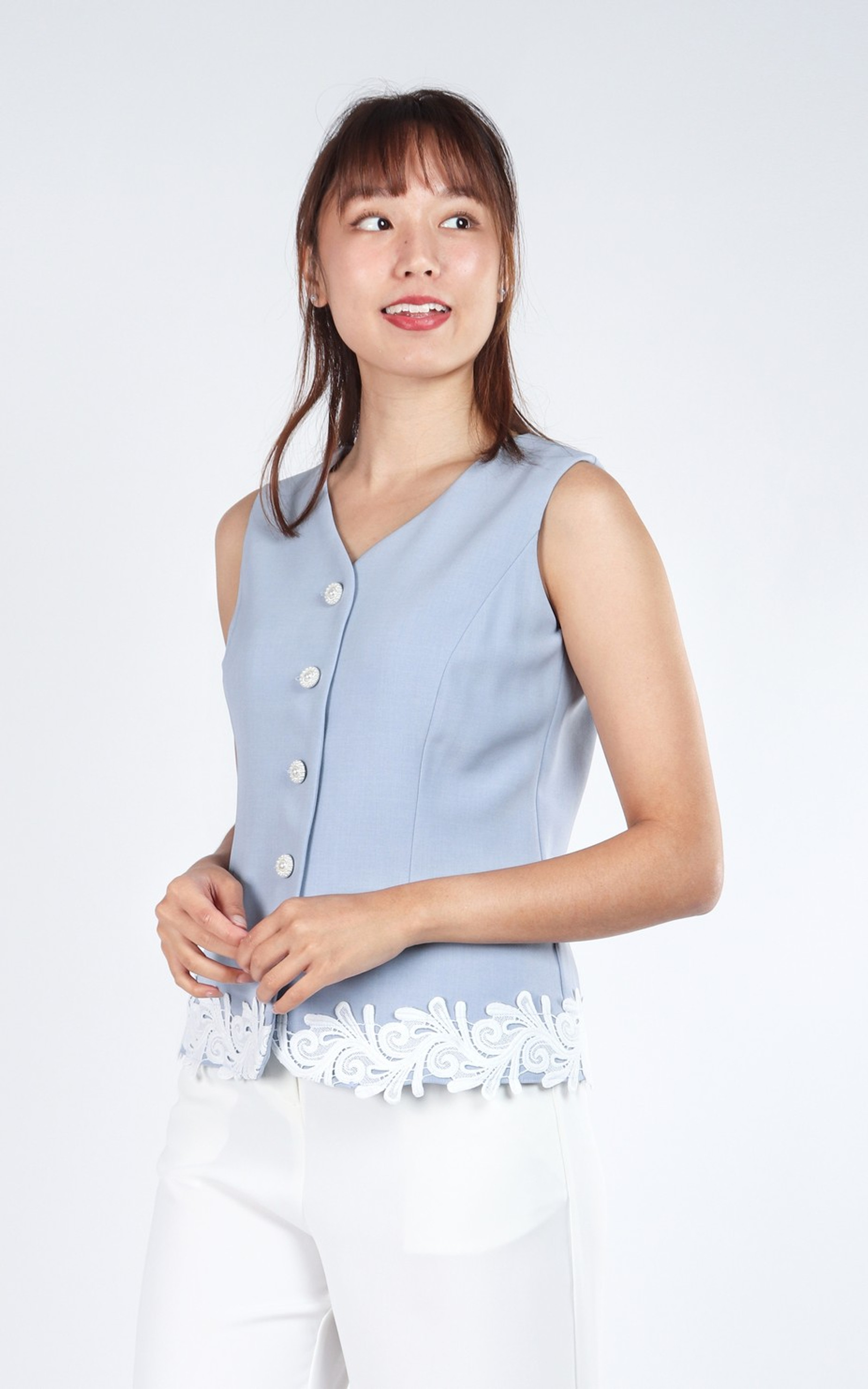 Brie Lace Hem Vest Top - Blue