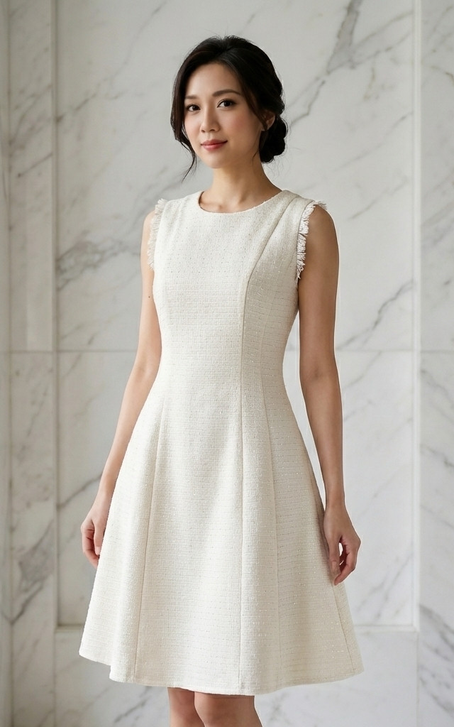 Elowen Tweed Dress - Cream