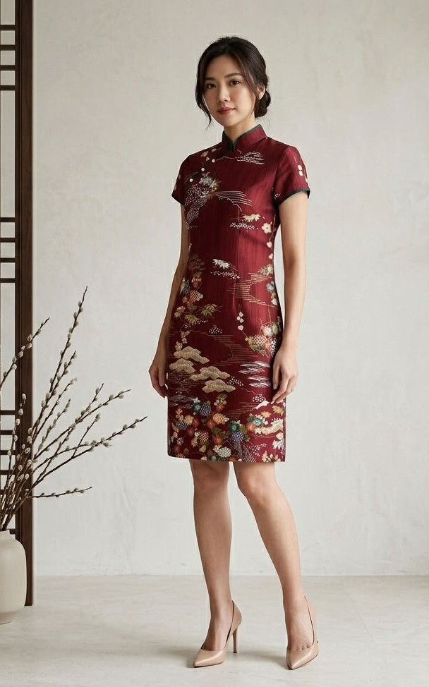 Hanamiya Japanese Cotton Cheongsam - Burgundy