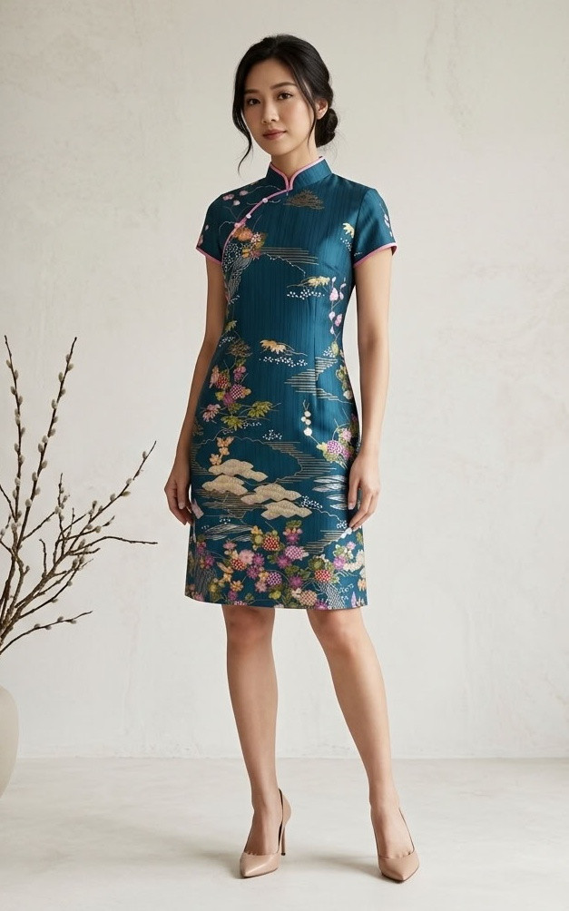 Hanamiya Japanese Cotton Cheongsam - Teal