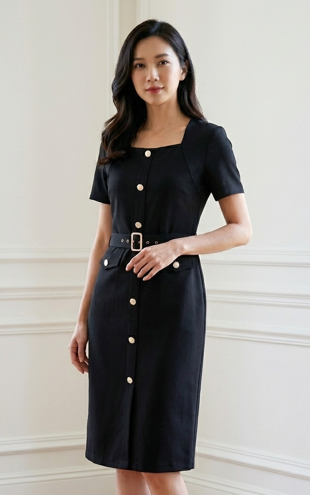 Taylor Button Down Pencil Dress - Black