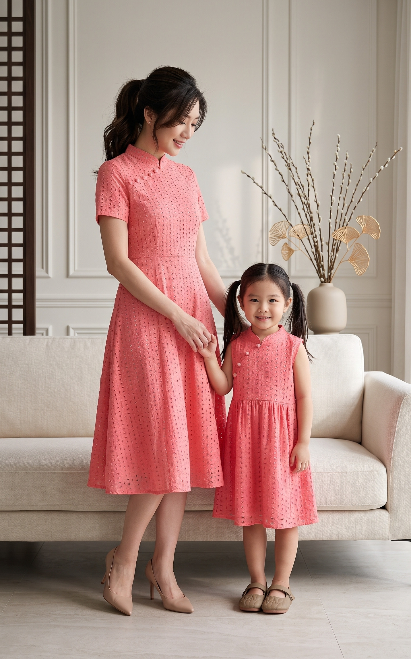 Kids Luella Eyelet Cheongsam - Peach