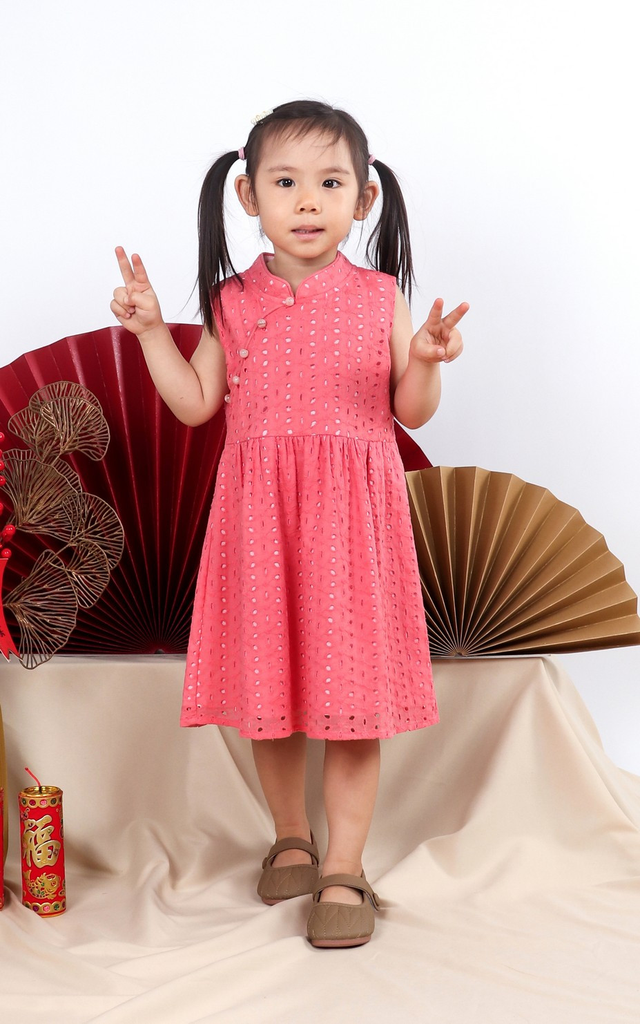 Kids Luella Eyelet Cheongsam - Peach