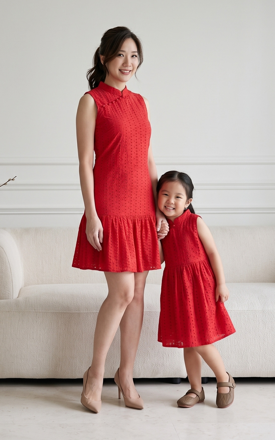 Luella Dropwaist Eyelet Cheongsam Dress - Red
