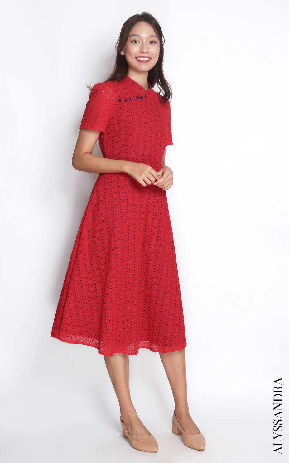 Luella Sleeved Eyelet Midi Cheongsam