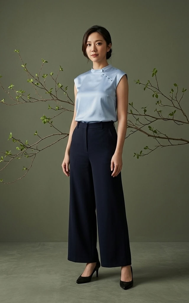 Reverie Satin Cheongsam Top - Blue