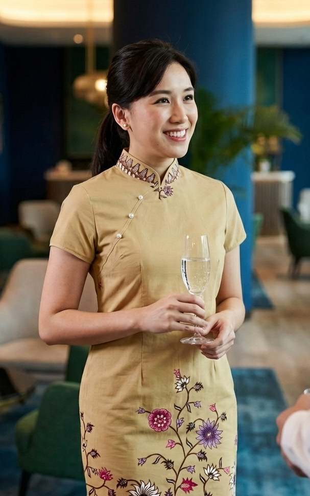 Joyous Batik Bloom Cheongsam - Sand