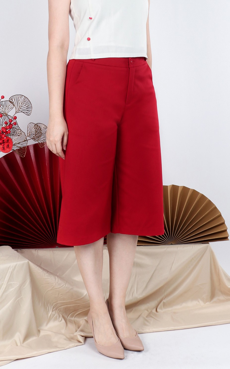 Rika Straight Leg Culottes - Crimson
