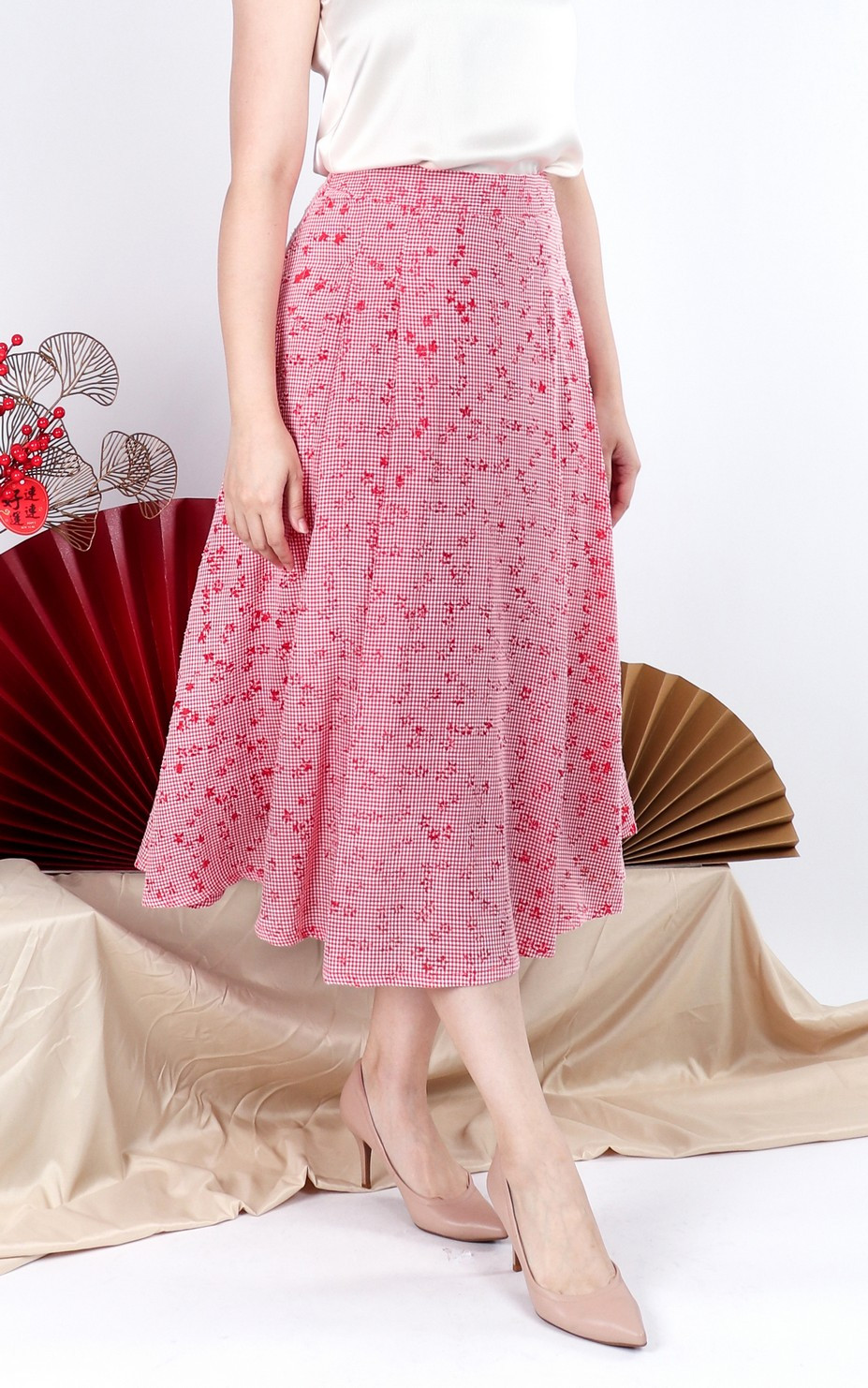 Lorraine Gingham Midi Skirt - Red