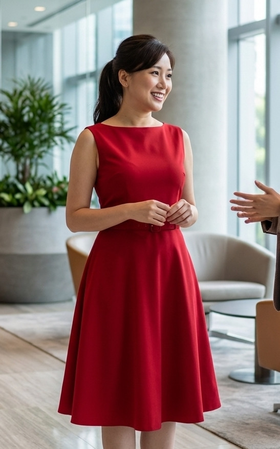 Laura Boat Neck Work Dress - Crimson