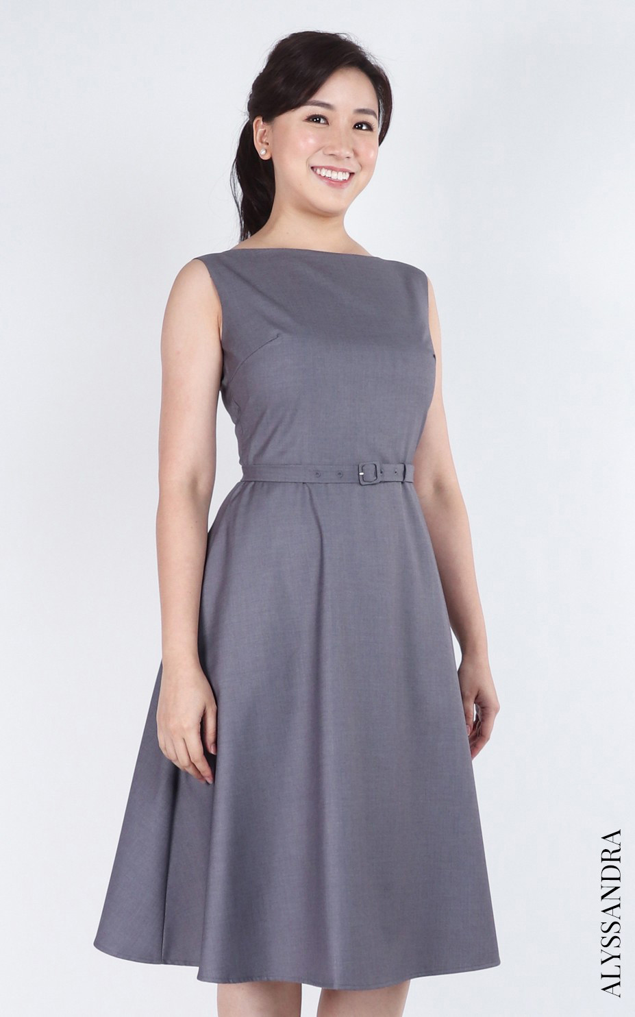 Laura Boat Neck Work Dress - Grey