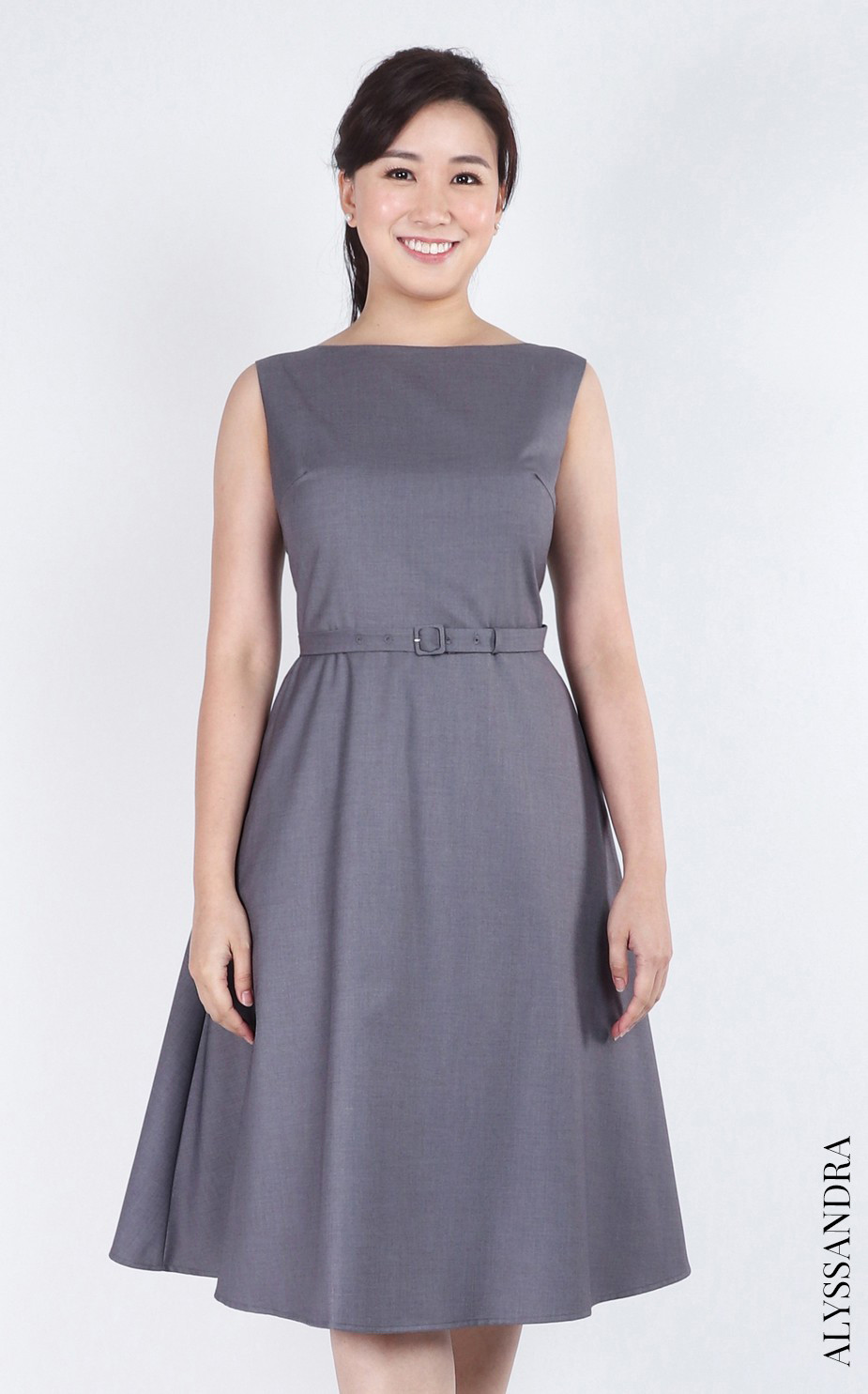 Laura Boat Neck Work Dress - Grey
